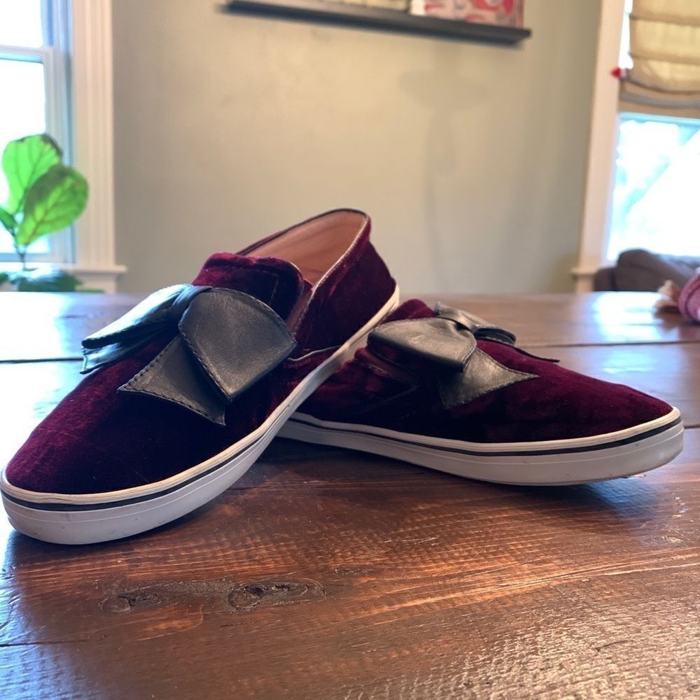 Kate Spade "Delise Too" Burgundy Velvet w/Black Bow Slip-On Sneakers